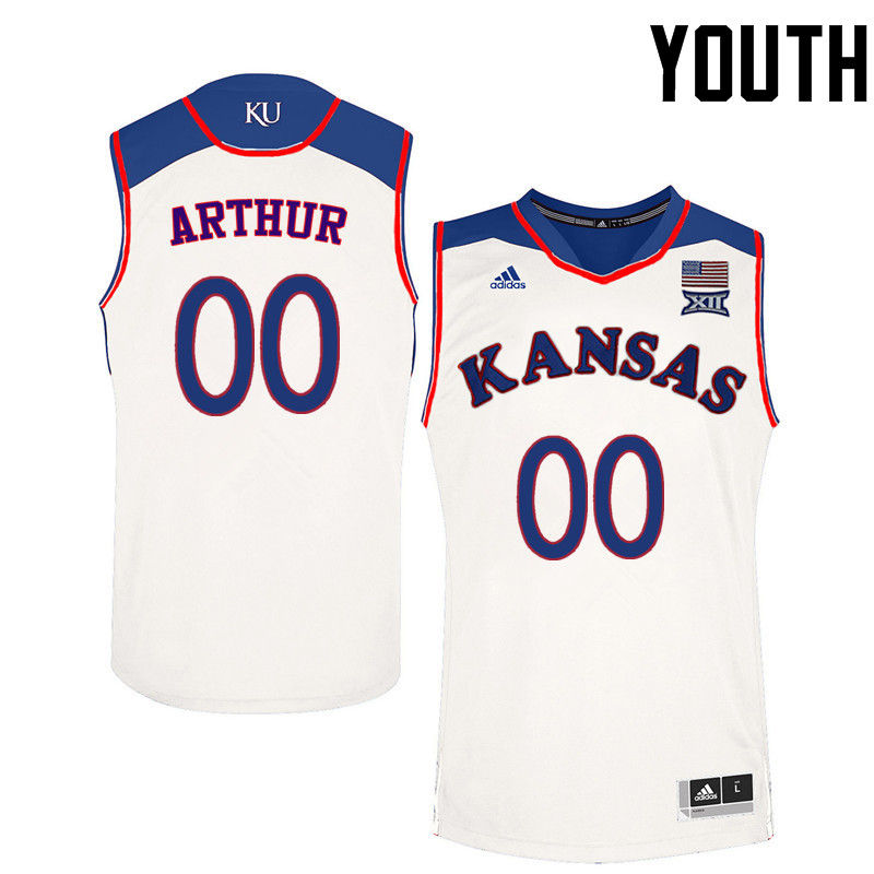 Youth Kansas Jayhawks #00 Darrell Arthur College Basketball Jerseys-White - Click Image to Close